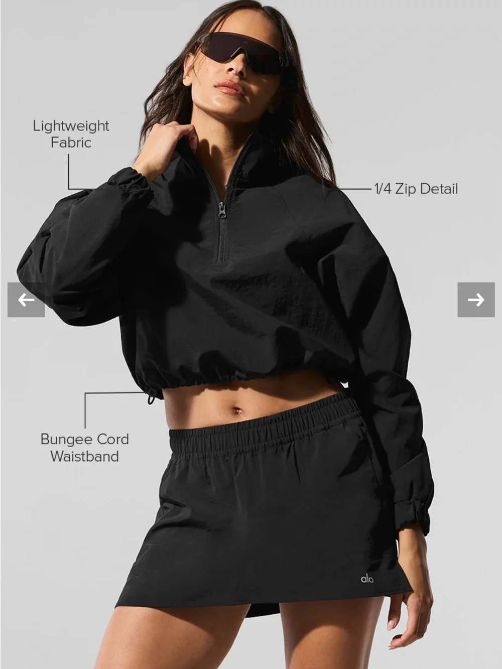 ALO Yoga Cropped 1/4 Zip Alumni Pullover Size Large Black NWOT